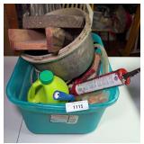 Assorted Hardware, Tools, and Workshop Items in Sterilite Tote