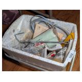 Assorted Grilling Hardware, Hardware, Tools, and Supplies in Styrofoam Container