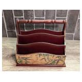 Wooden Oriental Desk Organizer with Bamboo and Calligraphy Motif