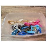 Assorted Lot of Swim Goggles and Fashion Sunglasses in Plastic Storage Bin