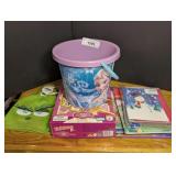 Disney Frozen Bucket, Yahtzee Jr Game, Grinch Beanie, and Childrens Books