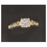 Elegant Gold Tone and Cz Engagement Ring With Channel Set Accent Stones. Size 7