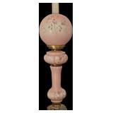 Antique Hand Painted GWTW Oil/Parlor Lamp With Matching Globe. 33" Tall. Has Been Converted.