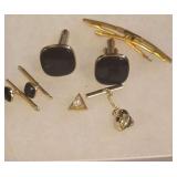 Vintage Assortment of Gold and Silver Tone Cuff Links, Collar Studs,  and Tie Tacks/Clips.