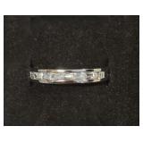 Sleek Channel-Set Silver Tone and Baguette-Cut Diamond Like Stones