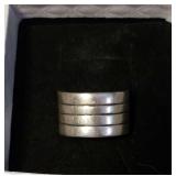 Wide Mexican Sterling Silver Grooved Band Ring With Four Parallel Rows