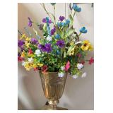 Artificial Spring/Summer Mix Flower Arrangement in a Decorative Solid Brass Vase. 22" High