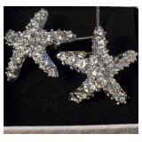 Vintage Kenneth Jay Lane (KJL) Silver Tone Starfish Clip-on earrings With a Pave-Set Rhinestone Design