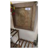 Rustic Wood Framed Punched Tin Pineapple Welcome Sign. Approx 15" x 14"