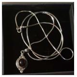 24" Sterling Silver Italian Snake Chain With Sterling Silver Oval Red Garnet Pendant. Both are Stamped 925