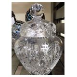 8" Clear Cut Crystal Lidded Ginger Jar Featuring Intricate Starburst and Fan Patterns with a Matching Lid