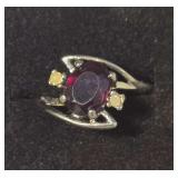 Lind 14K HGE Bypass Ring With an Oval Red Garnet Like Center Stone. Size 5.5