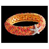 Vintage Gold-Tone Kenneth Jay Lane Hinged Bangle With  Clusters of Faux Coral Cabochons and a Rhinestone-Encrusted Starfish. Matches Lot 208