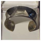 Very Heavy, 100 grams, Vintage Sterling Silver Wide Cuff Bangle Bracelet. Believed to be Designed by George Jensen. Was Gold Plated at One Time but Plating Has Worn Off in Places Over Time.  Absolutel