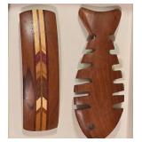 Hand-Carved Wooden Fish Hair Comb/Barrette and a Handmade Inlaid Wooden Barrette/Hair Clip. Made in France.