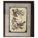 Vintage Framed Gold Foil Art Print Titled "Birds on Dogwood" by Artist William J. Whiteside 12" x 15.5"