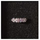 Rhodium-Plated Marquise and Round Cut Pink and Clear Cubic Zirconia Silver Tone Ring.