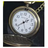 Invicta 47mm Bronze-Tone Quartz Pocket Watch With a Classic White Dial With Bold Black Arabic Numerals and a 24-Hour Outer Track.