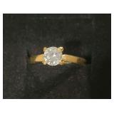 Classic Gold Tone and CZ Brilliant Cut Solitaire Engagement Ring. Size 7