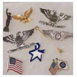 Collection of Vintage Patriotic Pins, Military Insignia, Including  American Flag Pins and More