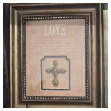 Vintage Ornate Bronze-Toned Framed Wall Art Piece With an Inspirational Passage About Love and a Central Decorative Cross. 12" x 14"