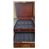 Velvet Lined Locking Dark Wood PCS Coin Display Chest With 16 Labeled Compartments for Organizing Historic Coin or Silver Foil Bar Collections