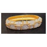 Vintage Gold Tone Swarovski Swan Logo Hinged Cuff Bracelet. Gorgeous.