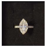 Sterling Silver Moissanite 4.0 Ct Marquise Cut 18K Gold Plated Engagement Ring. Size 6