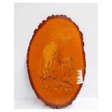 Wood Burned Art Piece Featuring Deer and Fawn on Tree Slice with Bark