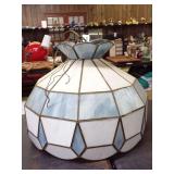 Stained Slag Glass Hanging Dome Light Fixture Blue and White
