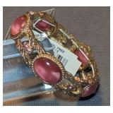 1928 Brand Gold-Tone Filigree Stretch Bracelet with Pink Moonstones