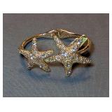 Designer Gold Tone Double Starfish Pavé Crystal Hinged Cuff Bracelet
