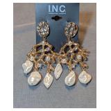 Designer International Concepts Gold Tone Faux Pearl and Rhinestone Chandelier Earrings