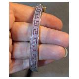 Gold-Tone Greek Key Pavé Crystal Hinged Bangle Bracelet With Diamond Accent