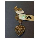1928 Brand 14K Gold Dipped Filigree Heart Pendant Necklace 18 Inch