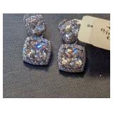 Aqua Strass Halo Stud Drop Earrings with Cushion Cut Clear Stones and Pave Accents