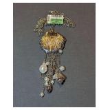 Designer Silver Tone Seashell and Pearl Charm Fringe Necklace