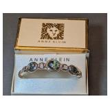 Anne Klein Hinged Bangle Bracelet with Multi-Stone Inlay and Original Box