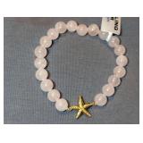 Rose Quartz Beaded Bracelet with Starfish Charm Sterling Silver Thailand