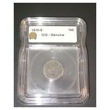 1915-S BARBER DIME, ICG GENUINE