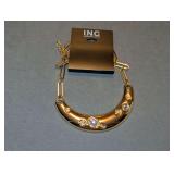Designer International Concepts Gold Tone Link Necklace with Crescent Pendant and Rhinestones
