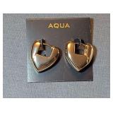 Aqua Gold Tone Heart Hoop Earrings New on Card