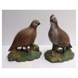 Pair of Hand-Painted Ceramic Quail Bird Figurines Dated 1976