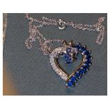 Mcys Simulated Sapphire Baguette and Cz Heart Pendant Necklace