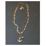 Lonna & Lily Double Strand Anchor and Heart Charm Necklace with Faux Pearls and Gold-Tone Chains