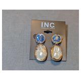 Designer International Concepts Blue Stone and Pearl Drop Earrings