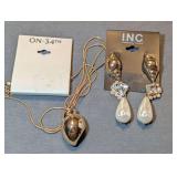 Designer Gold Shell Pendant Necklace and INC Conch Pearl Earrings Lot