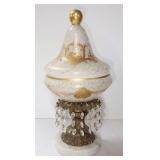 Italian Marble and Brass Covered Compote with Crystal Prisms