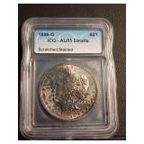 1896-O MORGAN SILVER DOLLAR, ICG AU55 DETAILS