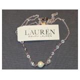 Lauren Ralph Lauren Silver-Tone Crystal and Simulated Pearl Necklace with Tags